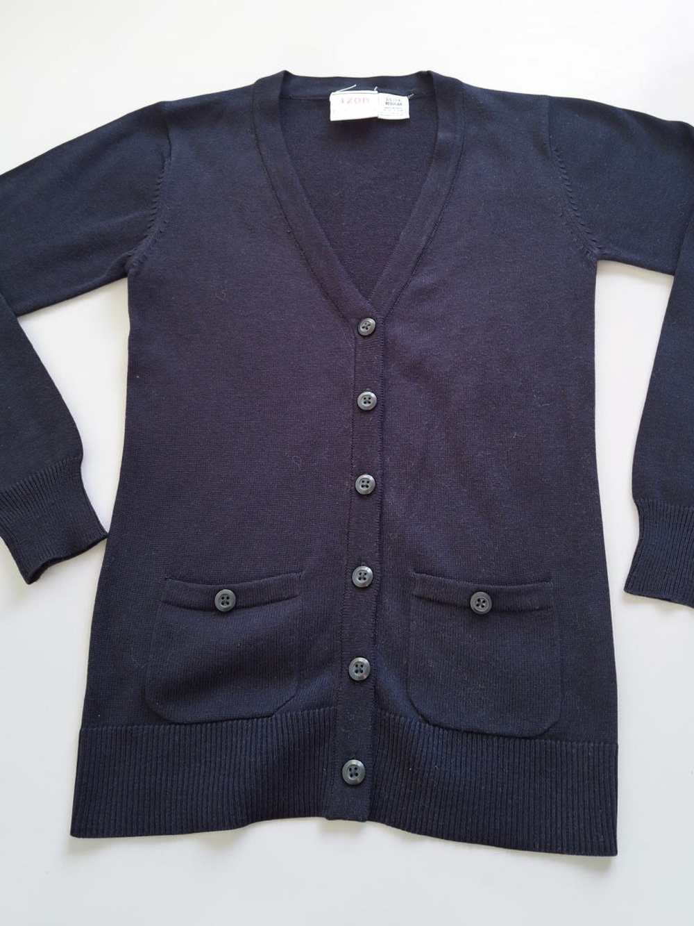 Izod Navy Long V-Neck Button Cardigan